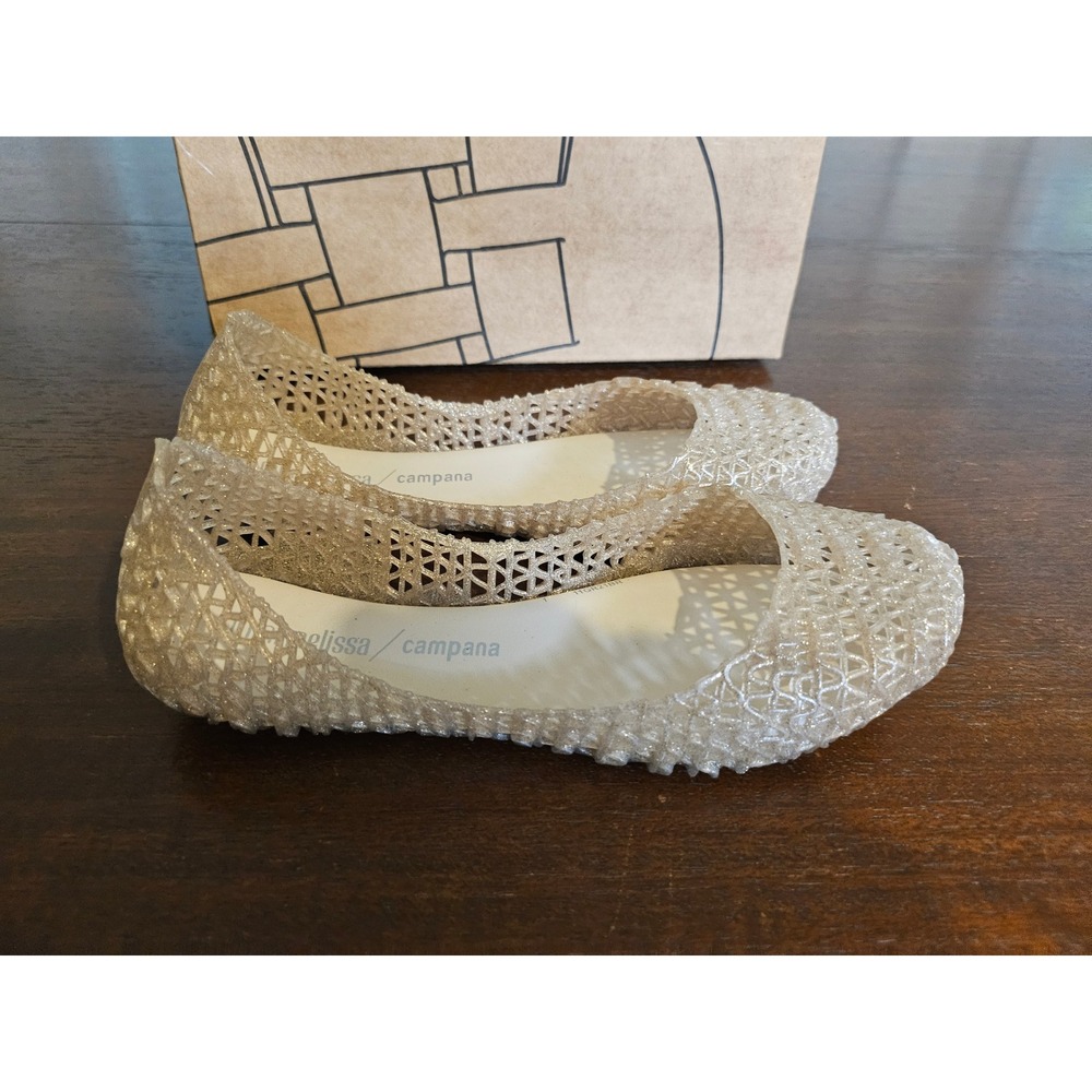 Mini Melissa Campana Zig Zag Flats 2 Youth Silver Glitter Jelly Shoes